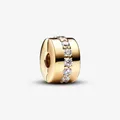 PANDORA Charm Anhänger Clip vergoldetes Metall goldfarben weiße Steine 761972C01