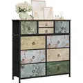 WOLTU Kommode mit 10 Schubladen aus Stoff, Sideboard, Metallrahmen, Vintage-Blumenmotiv - Braun/Schwarz/Bunt