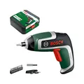 Bosch Kompakt-Akkuschrauber IXO (7. Generation, 3,6V / 2,0Ah, 5,5Nm, Set mit Winkeladapter zum Einschrauben und Adapter zum kantennahen Einschrauben, Micro-USB-Kabel, Koffer)