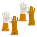 STAHLWERK Schweißerhandschuhe aus Rindspaltleder 2 Paar – Hitze- und feuerbeständige Schweißhandschuhe für WIG, MIG/MAG, MMA, Plasma mit Unterarmschutz, Nahtloser Daumen-Übergang, Einheitsgröße (34cm)