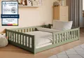 Kids Collective Kinderbett Bodenbett Bett mit Rausfallschutz & Lattenrost Montessori Bett Kinder (weitere Größen 80x160, 80x180, 90x190, 90x200, 120x200 cm), Jugendbett Einzelbett optional mit Matratze Olivgrün Kiefer 140x200 cm