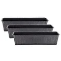 BigDean 3er Set Blumenkasten mit Untersetzer 70 cm lang Rattan-Optik anthrazit - aus PP-Kunststoff - Balkon Pflanzkasten schmal Balkonkasten