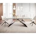 DELIFE Esstisch Edge 200x100 Keramik Calacatta Luxe Weiß-Gold-Grau V-Gestell Flachstahl Schwarz, Esstische