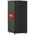 [en.casa] Rollcontainer Kökar Schubladenschrank Metall Aktenschrank mit 5 Schubladen Bürowagen mit Rollen für Arbeitszimmer 69 x 28 x 41 cm Schwarz matt
