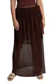 Ulla Popken Damen große Größen Übergrößen Plus Size Wickelrock, Druckknöpfe, transparent, plissierter Mesh braun 50-56 793651346-2+