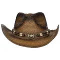 Strohhut, "Tennessee", mit Hutband, braun-schwarz Cowboyhut, Sonnenhut cool