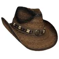 Fox Outdoor Strohhut mit Hutband Westernhut "Tennessee" Cowboyhut dunkelbraun
