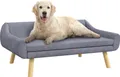 PawHut Hundesofa Katzensofa mit Rückenlehne, Hundecouch mit Holzbeine, Haustiersofa mit Kissen, Hundebett für mittelgroße und große Hunde, Samt, Grau, 102 x 58,5 x 42,5 cm