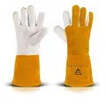 STAHLWERK Schweißerhandschuhe aus Rindspaltleder – Hitze- und feuerbeständige Schweißhandschuhe für WIG, MIG/MAG, MMA, Plasma mit Unterarmschutz, Nahtloser Daumen-Übergang, Einheitsgröße (34 x 12 cm)