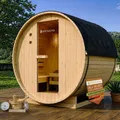 Artsauna Fasssauna Spitzbergen 180, BxTxH: 191 x 180 x 193 cm, für 4 Personen, Fichtenholz, 6 kW Elektro-Ofen, Komplett-Set