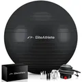 EliteAthlete Gymnastikball Gymnastikball Sitzball Büro ergonomisch - Fitness Yoga Schwangerschaft schwarz Ø 75 cm