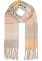 styleBREAKER Damen Web Strickschal mit buntem Karo Muster und langen dicken Fransen, warmer Winter, Stola 01017138, Farbe:Grau-Gelb-Beige