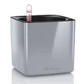 LECHUZA Cube Glossy 14 hochwertiger Pflanzwürfel mit Stick -Bewässerungssystem, Titanium dust highgloss