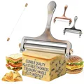 TOPULORS Edelstahl-Käseschneider mit Draht – Handlicher käsehobel für Mozzarella, Cheddar, Gruyère – inkl. 1 Ersatzdraht – Verstellbare Schnittdicke für Käseblöcke (Silber)