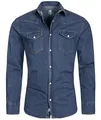 Rock Creek Herren Jeans Hemd Herrenhemd Denim Jeanshemd Vintage mit druckknöpfen Regular Fit Stehkragen Kentkragen Langarm Männer Hemd H-200 Blau 3XL