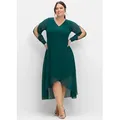 Abendkleid SHEEGO "Abendkleid", Damen, Gr. 58, grün (dunkelgrün), 100% Polyester, unifarben, lang, Langarm, Kleider
