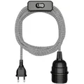 ledscom.de Textilkabel LEKA, Stecker, Schalter, schwarz, weiß , gezackt, 3 m, Lampen-Fassung, 1x E27 max. 60W