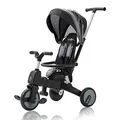 FableKids Dreirad 7in1 Kinderdreirad Kinder Lenkstange Fahrrad Baby Kinderwagen | Elternlenkung |Verdeck | ab 18 Monaten | 360° Sitz | Grau