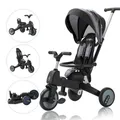 FableKids Dreirad FİNN 7in1 Kinderdreirad Kinder Lenkstange Fahrrad Baby Kinderwagen, Grau