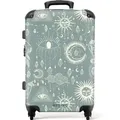 NoBoringSuitcases.com© Hartschalen-Trolley Blau mit böhmischem Muster 67 cm - 72 L, 4 Rollen, Hartschalenkoffer Mittel Groß für 20kg, Frauen Reisekoffer Trolley blau|bunt 43 cm x 67 cm x 25 cm
