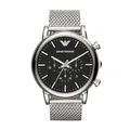 Emporio Armani Watch For Men, Chronograph Movement and 46mm Case Size with Stainless steel, Leather or Silicone strap Silberton und Schwarz , 46MM