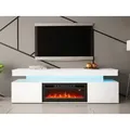 MIRJAN24 TV-Lowboard EF 2D Glossa mit Kamin, Realistische LED-Flamme, TV-Schrank, Wohnzimmer RTV (Farbe: Weiß / Weiß Hochglanz) - Weiß