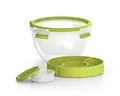 EMSA Clip & Go Salatbox, 1 L, mit Einsätzen für Toppings und Dressing, 100 Prozent dicht, mit Frischedichtung, Transparent, Hellgrün, Made in Germany, 518097