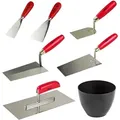 Dema - Maurer Set 7 Tlg. Glättkelle, Maurerkelle, Putzkelle, Gipserspachtel, Gipsbecher