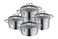 Silit Topf-Set Extra Cook Mini, Kochgeschirr-Set Induktion mit Glasdeckeln, stapelbar, Edelstahl 18/0 (Set, 8-tlg., 2 x Kochtopf 12/14cm, 2 x Bratentopf 12/14cm, 2 x Glasdeckel 12/14cm), SiliTherm Universalboden, breiter Schüttrand, spülmaschinengeeignet