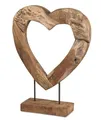 formano Deko Objekt Herz Holz Skulptur aus massivem Teakholz 50 cm auf Standfuß, modernes Wohnaccessoire mit Herzform für Sideboard, Regal & Büro