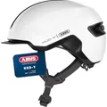 ABUS Urban Helm HUD-Y - mit magnetischem, aufladbarem LED-Rücklicht & Magnetverschluss - cooler Fahrradhelm für den Alltag - Damen und Herren - Weiß Glänzend, Größe L, L (57-61 cm)