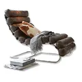 Loberon Lounger Davyss, im Stil der Bauhaus-Ära, Charmanter Used-Look, Hochglänzendes Gestell, Formstabile Polsterung, Sitzmöbel, Edelstahl, Rindsleder, Dunkelbraun
