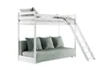 Deine Möbel 24 Etagenbett Jugendbett Couch SIDNEY 90x200/140x200 mit Schlaffunktion (Set, 3-St., Couch in Cord Samt inkl 3 großee Kissen, Weiss Kiefer Natur Grau Beige), Funktionsbett aus Kiefernholz Vollholz inkl. Leiter Lattenrost
