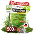 TerraUno Rasendünger Frühjahr/Sommer I Sofortwirkung für saftiges grün I 10 kg für 500 m² I gesunder Rasen verdrängt Moos und Unkraut I NPK Dünger Rasen I Gegen Trockenstress I Für den Streuwagen