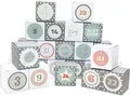 DIY Adventskalender Vorfreude zum Befüllen,Faltschachteln 12 x grau weiße Sterne, 12 x weiß 7x7x7cm (gefaltet), XL Ziffern pastell/Weihnachten, Aufkleber, Würfelbox, Faltverpackung, Schachteln