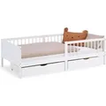Homestyle4u Kinderbett 90x200 Holzbett mit Rausfallschutz 2 Bettkästen Weiß 2911