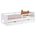 Homestyle4u Kinderbett 90x200 mit Rausfallschutz Schubladen Lattenrost Grün Bett Kinder Bodenbett Holzbett Kiefer Holz ausziehbar