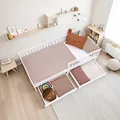 Kinderbett 90x200 Holzbett Bett Weiß Rausfallschutz 2 Bettkästen Homestyle4u