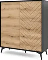 Selsey Boulia - Highboard 2-türig Schwarz mit Fischgrätfronten in Eiche Evoke, 104 cm