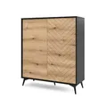 Selsey Boulia - Highboard 2-türig Schwarz mit Fischgrätfronten in Eiche, 104 cm