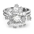 Swarovski Gema Cocktailring, Weißer, Rhodinierter Damenring mit Zartem Blumenmotiv und Edlen Swarovski Kristallen