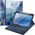 Fintie Tastatur Hülle für iPad Air 11 Zoll 2025/2024 (M3/M2), iPad Air 5 2022/ Air 4 10.9" - 7 Farben Beleuchtete Abnehmbare QWERTZ Keyboard, TPU Rückseite Schutzhülle mit Stifthalter, OzeanMarmor