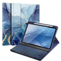 FINTIE Tastatur Hülle für iPad Air 11 Zoll 2025/2024 (M3/M2), iPad Air 5 2022/ Air 4 10.9" - 7 Farben Beleuchtete Abnehmbare QWERTZ Keyboard, TPU Rückseite Schutzhülle mit Stifthalter, OzeanMarmor