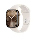 Apple Watch Series 10 (GPS + Cellular 46 mm) Smartwatch mit Titangehäuse in Gold und Sportarmband in Polarstern (S/M). Fitnesstracker, EKG App, Always-On Retina Display, Wasserschutz