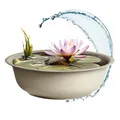 Spetebo Mini Gartenteich rund beige - 40 cm - Garten Deko Metall Blumenschale klein - Zierteich Miniteich Balkonteich Teichwanne Pflanzschale Blumenkübel Wasserwanne Teich Becken