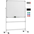 HOMCOM Doppelseitiges Magnetisches Whiteboard mit Ständer 120 x 90 cm Trocken Abwischbar Magnettafel mit Stiftablage und Alurahmen Drehbares Mobiles Magnetisch für Büro, Haus