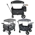 FableKids Bollerwagen Leo X4Plus mit Dach | 4 Sitzplätze | Faltbarer Transportwagen | XXL-Hecktasche | 4X 5-Punkt-Gurt | 360° Offroad Räder | Fußbremse | Oxford 600D | Belüftungsnetze | Onyx Schwarz