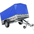 Auto Anhänger 230x125 Garden Trailer 230 KIPP Unitrailer 750 kg mit Stützrad, blauer Hochplane und Hochspriegel - Blau