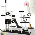 tectake® Kratzbaum Snooky 234 bis 261 cm inklusive 2 Treppen, 2 Spielkordeln, Kratzbogen, Deckenspanner und Kippschutz - Schwarz