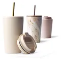 Thermobecher mit Strohhalm 470 ml, Trinkbecher mit Deckel und Strohhalm aus E...